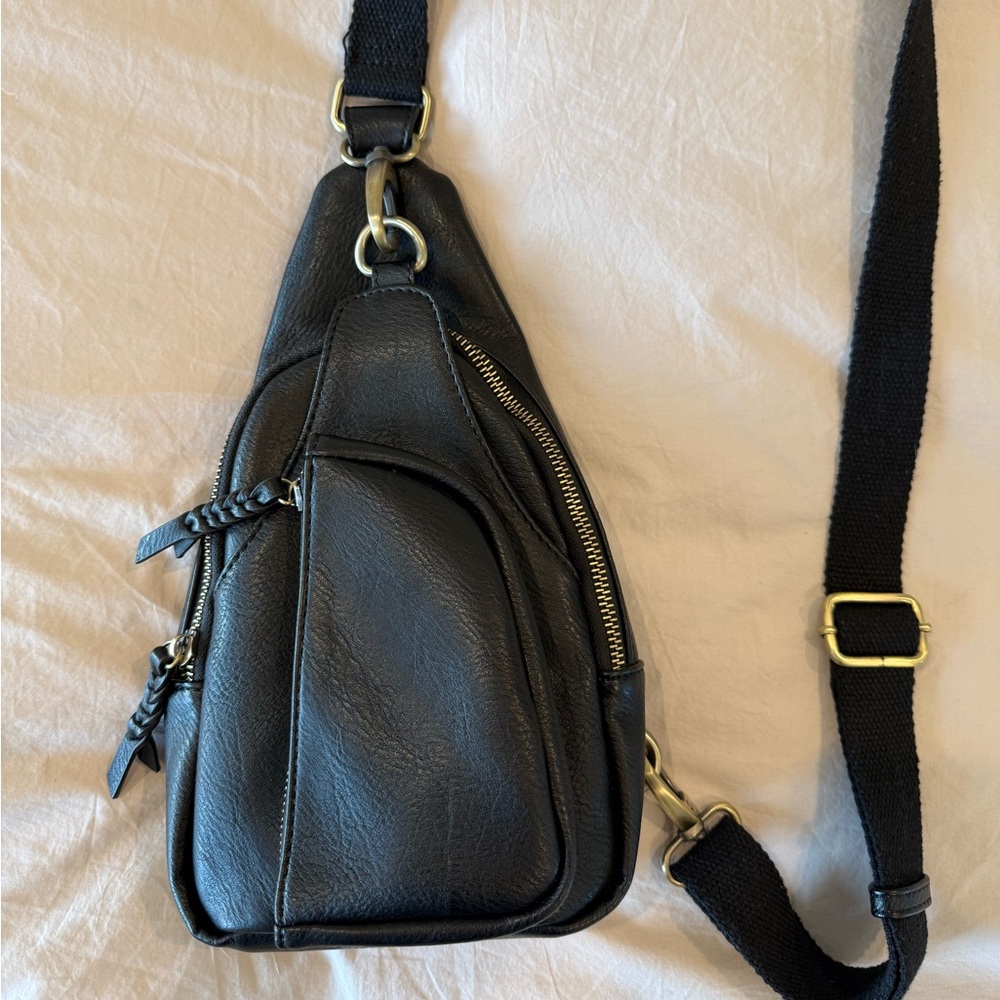 Black Vegan Leather Crossbody Bag
